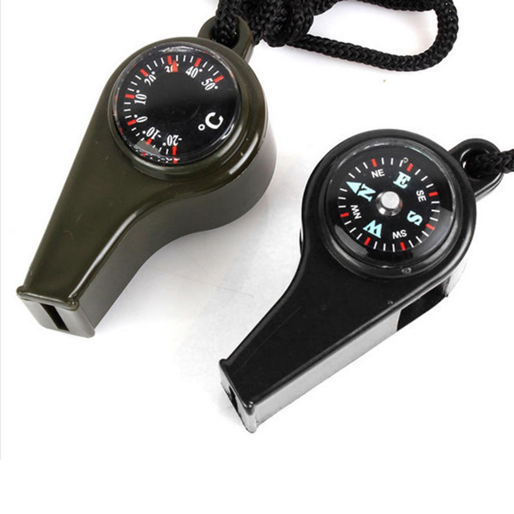 Emergency Survival Whistle with Compass Thermometer Keychain for Hiking Camping Safety