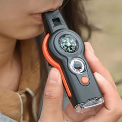 survival whistle with compass thermometer and flashlight for camping emergency safety
