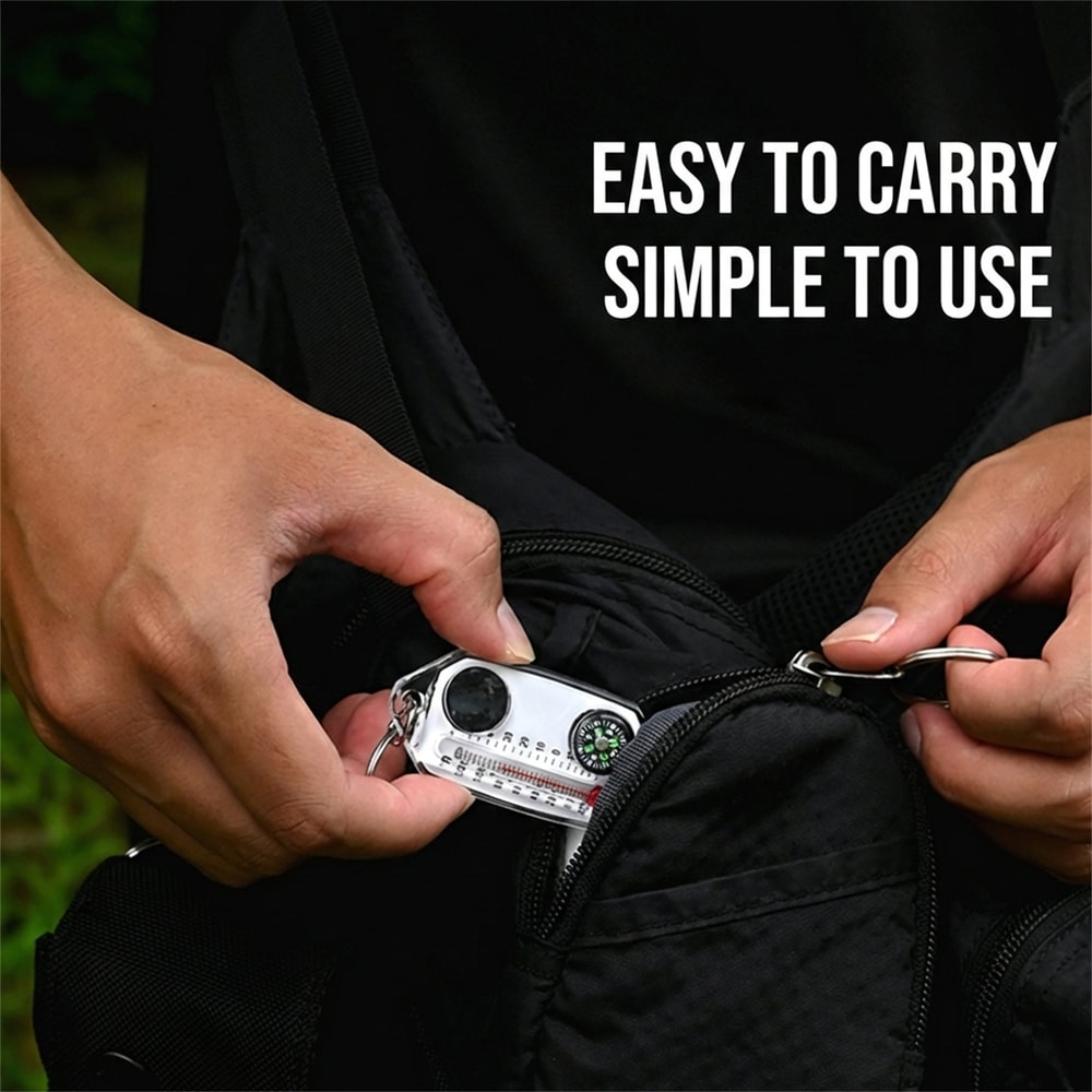 Portable Outdoor Thermometer Keychain With Magnifier Compass For Hiking And Camping 1