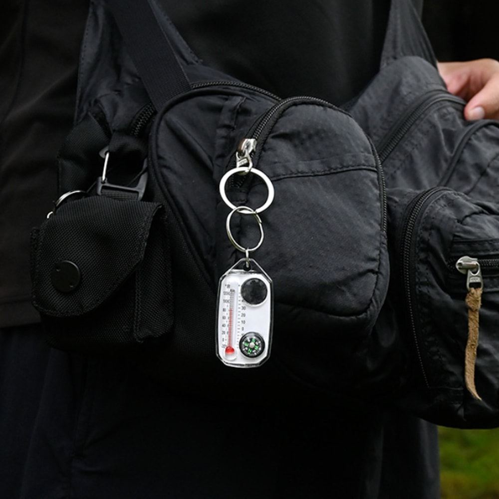 Portable Outdoor Thermometer Keychain With Magnifier Compass For Hiking And Camping 2