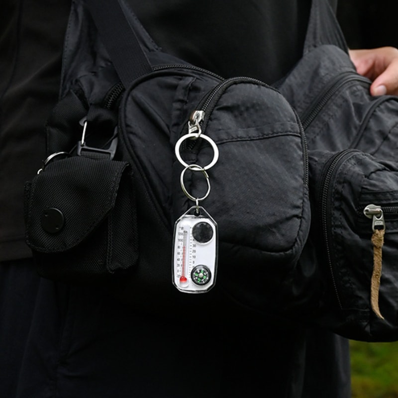 Portable Outdoor Thermometer Keychain With Magnifier Compass For Hiking And Camping 2