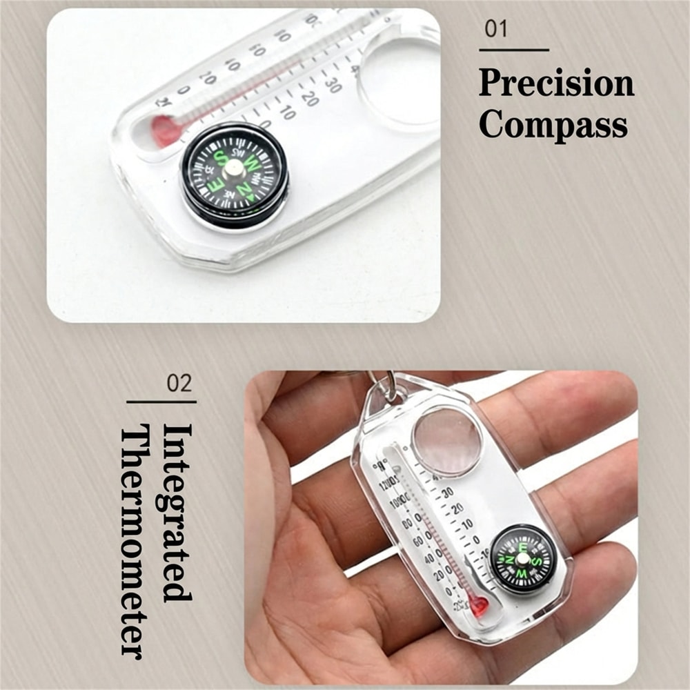 Portable Outdoor Thermometer Keychain With Magnifier Compass For Hiking And Camping 3