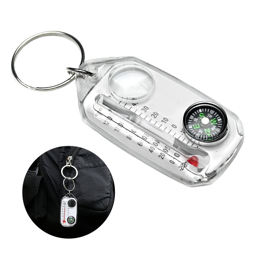 Portable Outdoor Thermometer Keychain With Magnifier Compass For Hiking And Camping 4