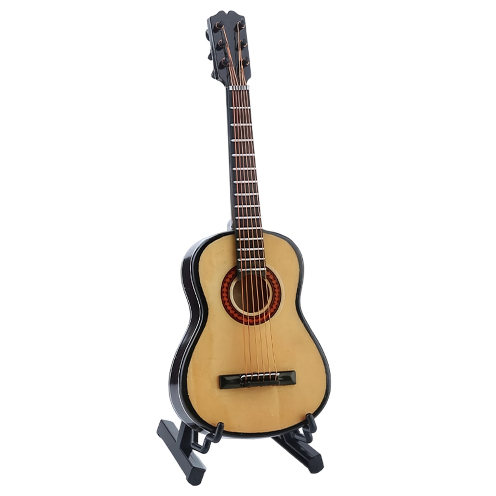 Mini Wooden Guitar Decor with Stand Realistic Miniature Musical Instrument Gift