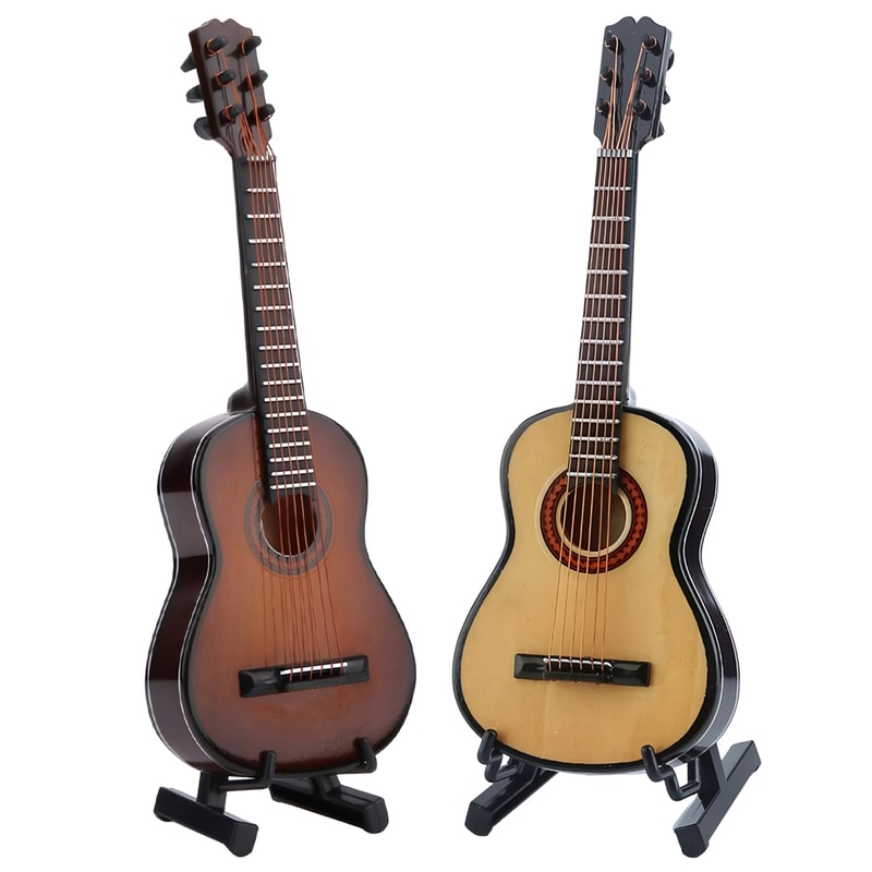 Mini Wooden Guitar Decor with Stand Realistic Miniature Musical Instrument Gift