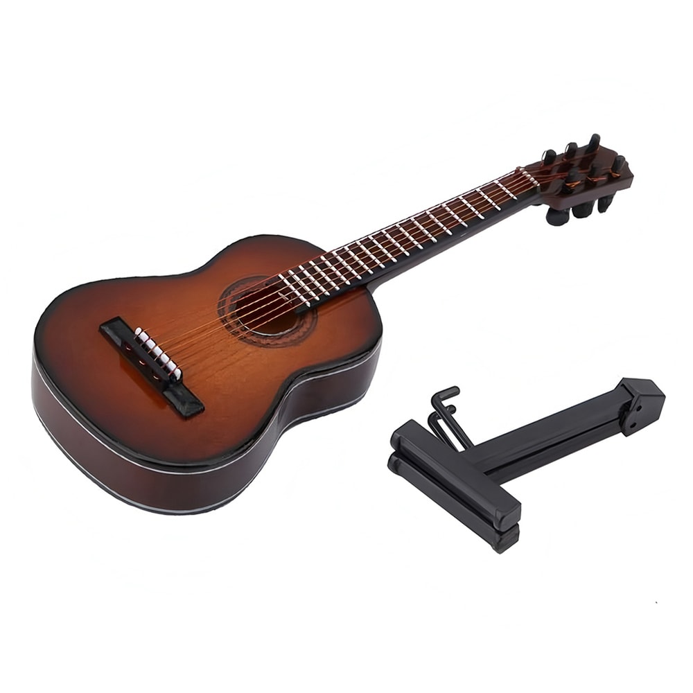 Mini Wooden Guitar Decor with Stand Realistic Miniature Musical Instrument Gift
