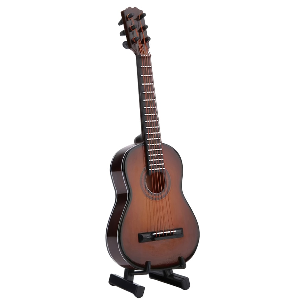Mini Wooden Guitar Decor with Stand Realistic Miniature Musical Instrument Gift