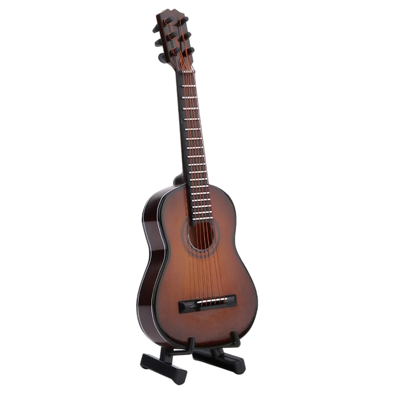 Mini Wooden Guitar Decor with Stand Realistic Miniature Musical Instrument Gift