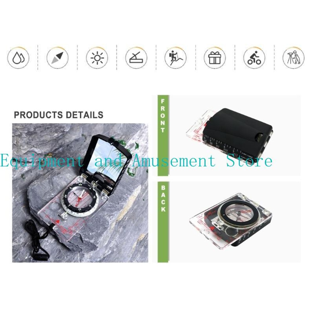 Professional Sighting Mirror Compass with Adjustable Declination for Hiking Navigation