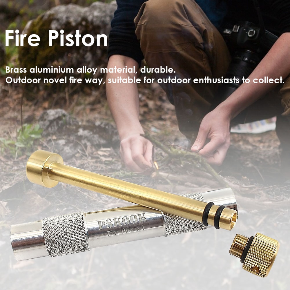 Compact Brass Fire Piston Survival Tool Outdoor Emergency Fire Starter Kit