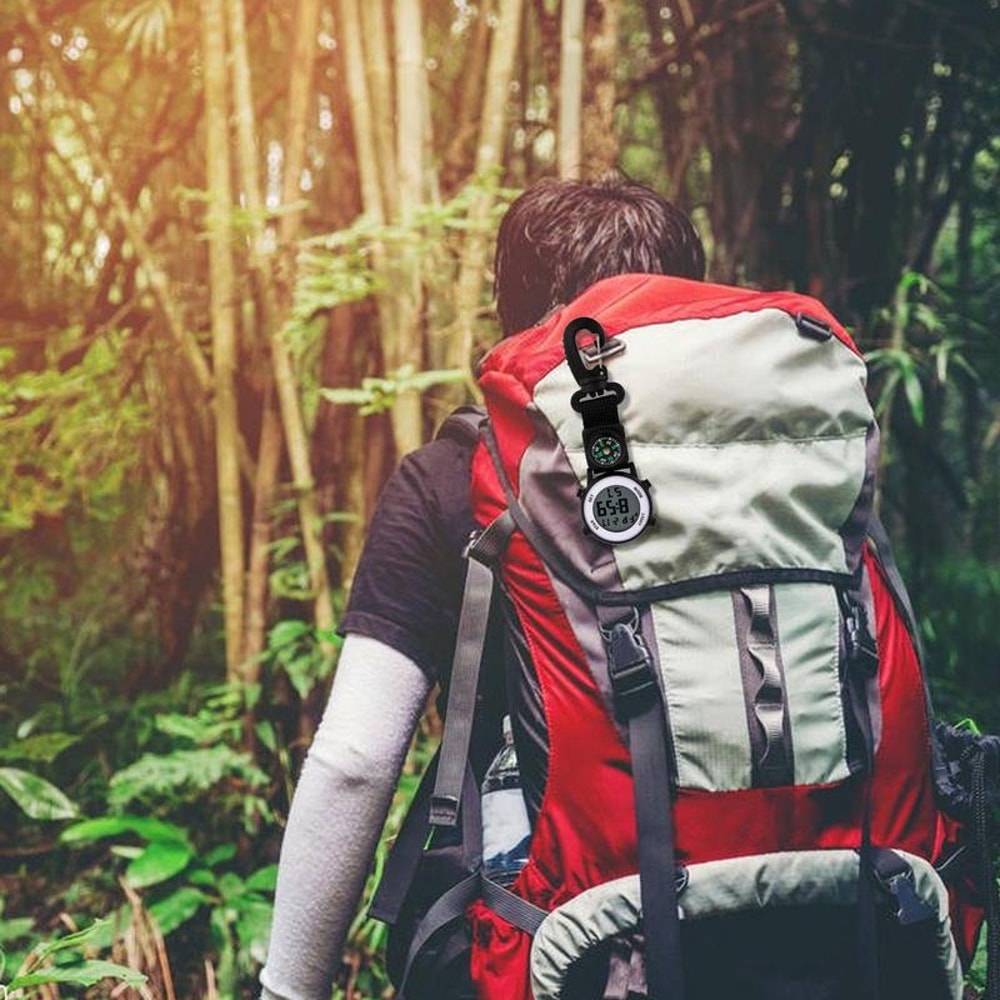 Tactical Carabiner Clip Watch with Compass and LED Outdoor Pocket Timepiece