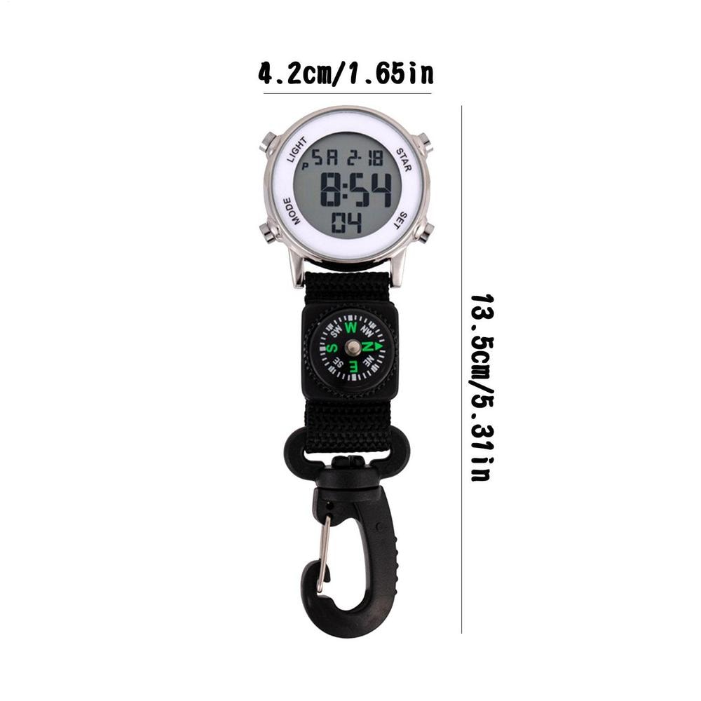 Tactical Carabiner Clip Watch with Compass and LED Outdoor Pocket Timepiece