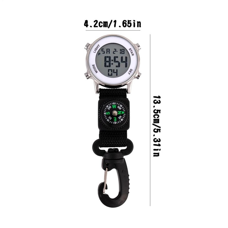 Tactical Carabiner Clip Watch with Compass and LED Outdoor Pocket Timepiece