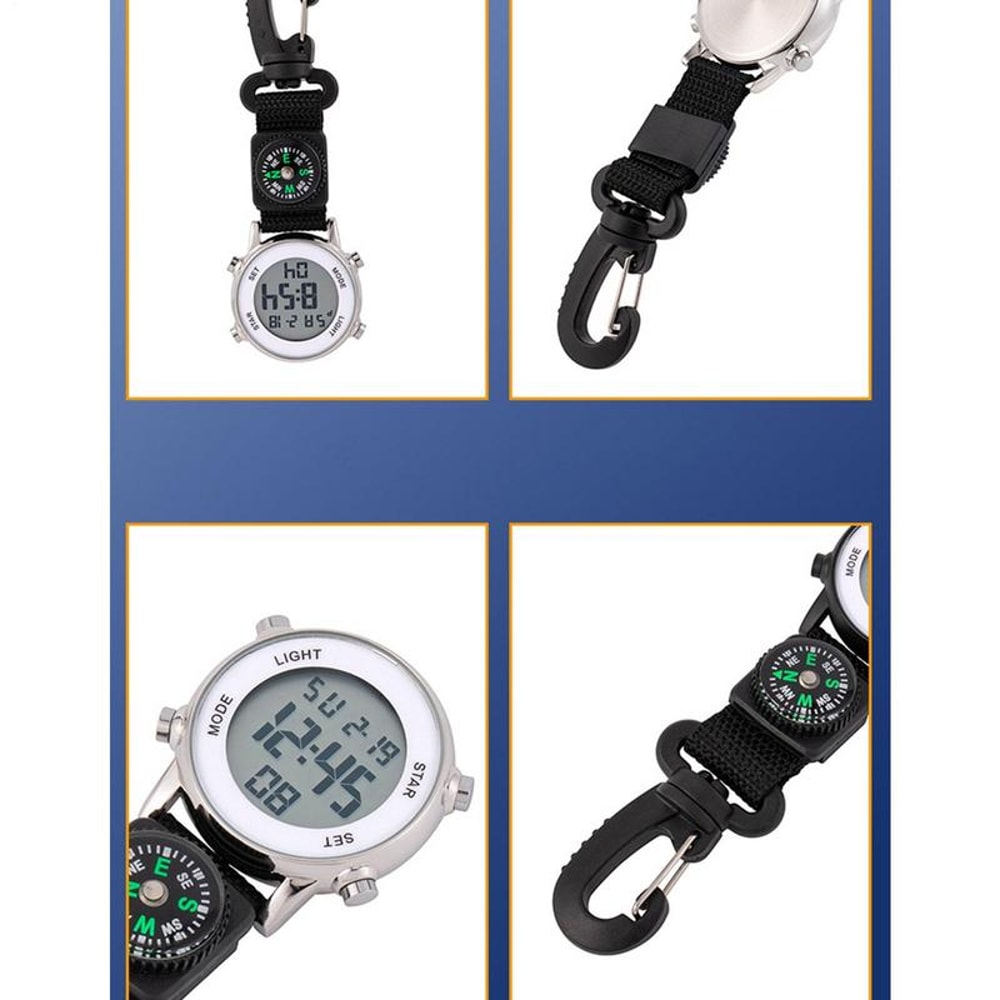 Tactical Carabiner Clip Watch with Compass and LED Outdoor Pocket Timepiece