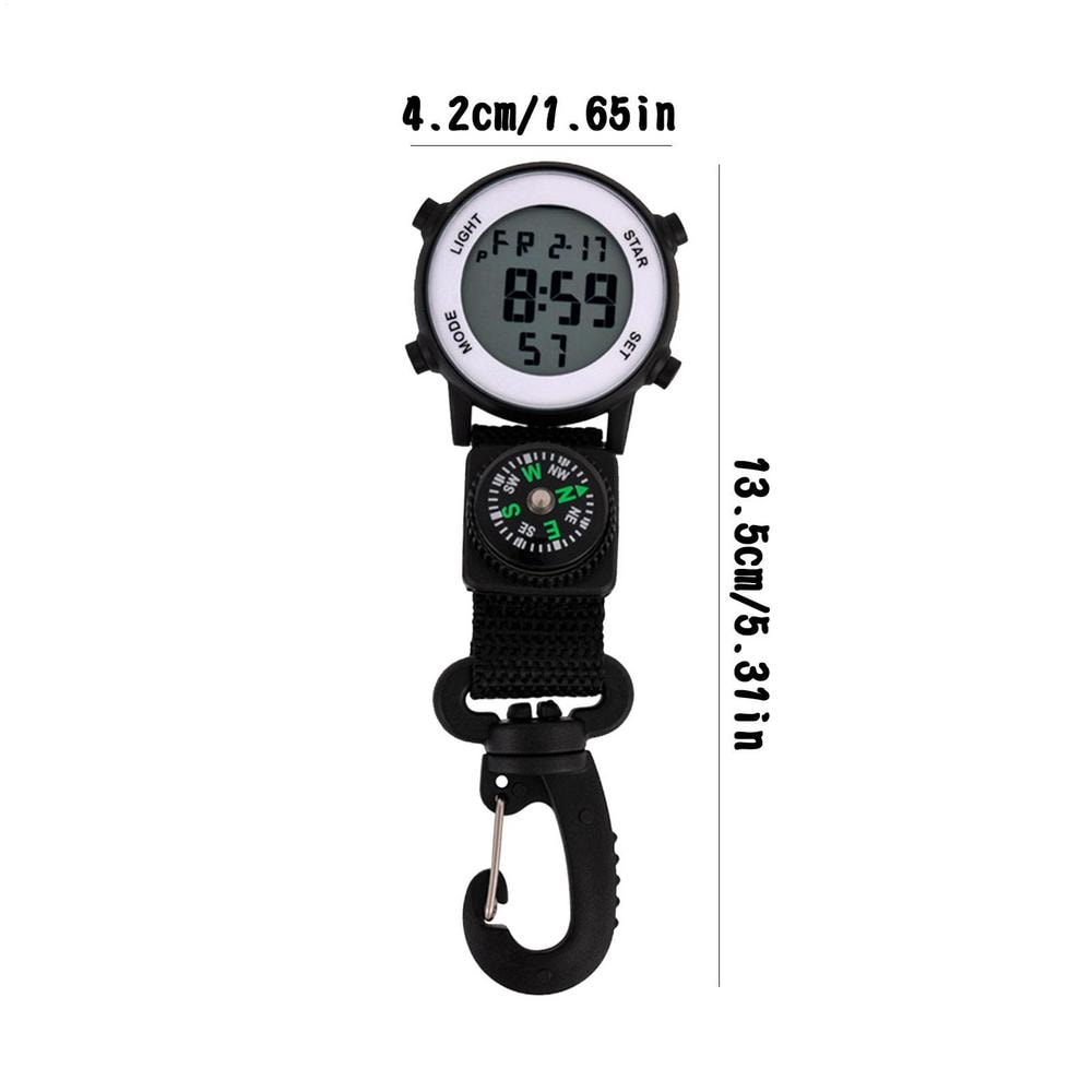 Tactical Carabiner Clip Watch with Compass and LED Outdoor Pocket Timepiece