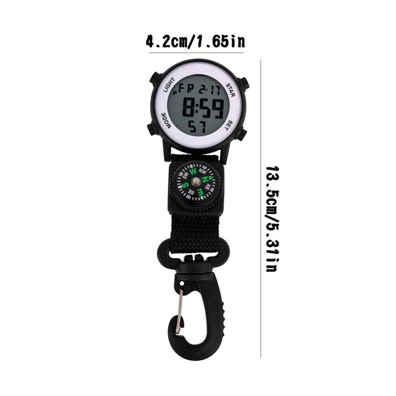Tactical Carabiner Clip Watch with Compass and LED Outdoor Pocket Timepiece