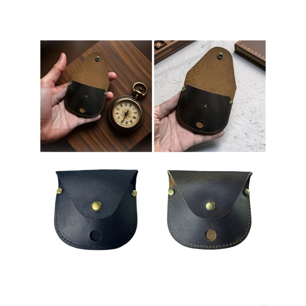 Vintage Brass Pocket Compass Necklace with Leather Case, Antique Compass Pendant for Hiking Travel Gift