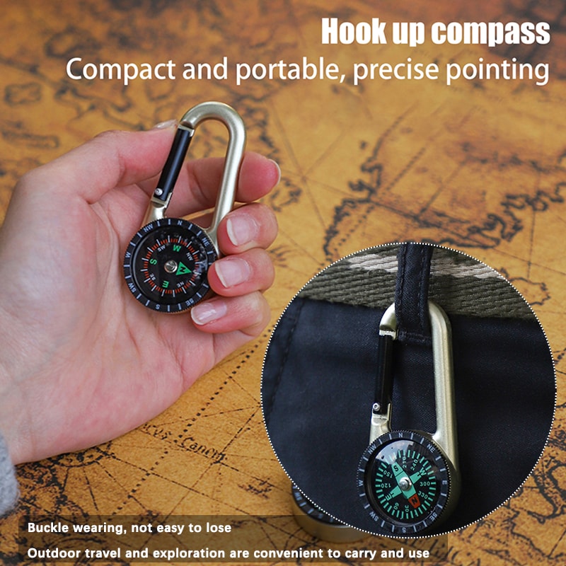 Mini Compass Keychain with Carabiner and Thermometer Outdoor Survival Hiking Gear
