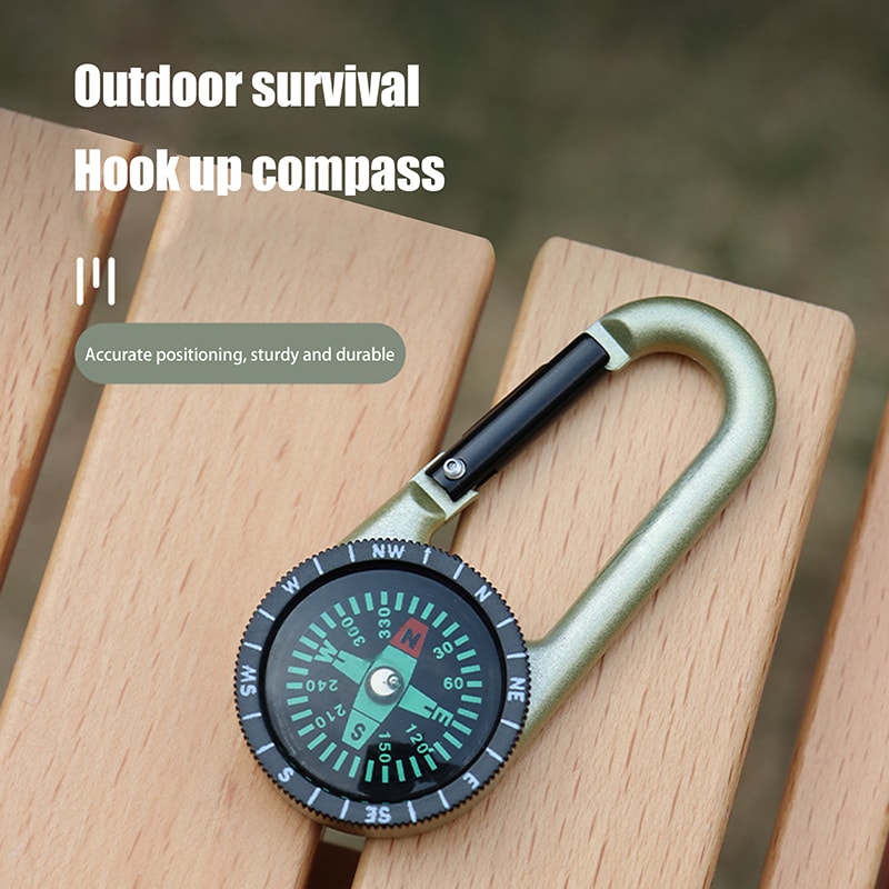 Mini Compass Keychain with Carabiner and Thermometer Outdoor Survival Hiking Gear