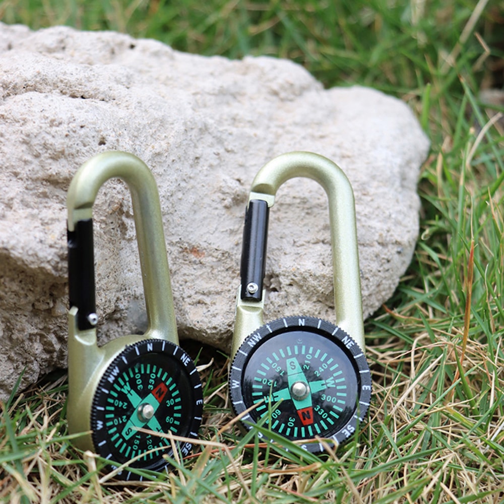 Mini Compass Keychain with Carabiner and Thermometer Outdoor Survival Hiking Gear