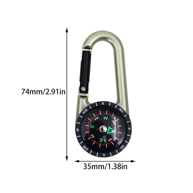 Mini Compass Keychain with Carabiner and Thermometer Outdoor Survival Hiking Gear