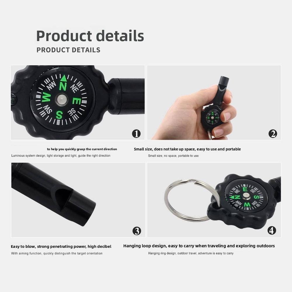 Multi-Function Survival Whistle Compass Carabiner Outdoor Emergency Tool