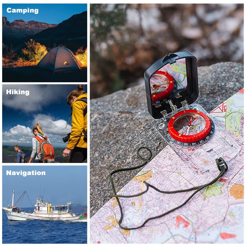 Precision Orienteering Compass with Mirror and LED for Hiking and Survival Navigation