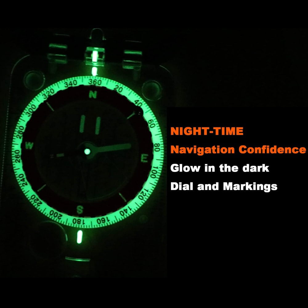 Precision Orienteering Compass with Mirror and LED for Hiking and Survival Navigation