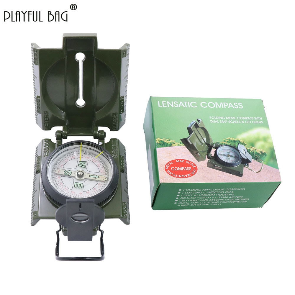 Military Lensatic Compass with LED Light and Dual Scale Map Navigation Tool