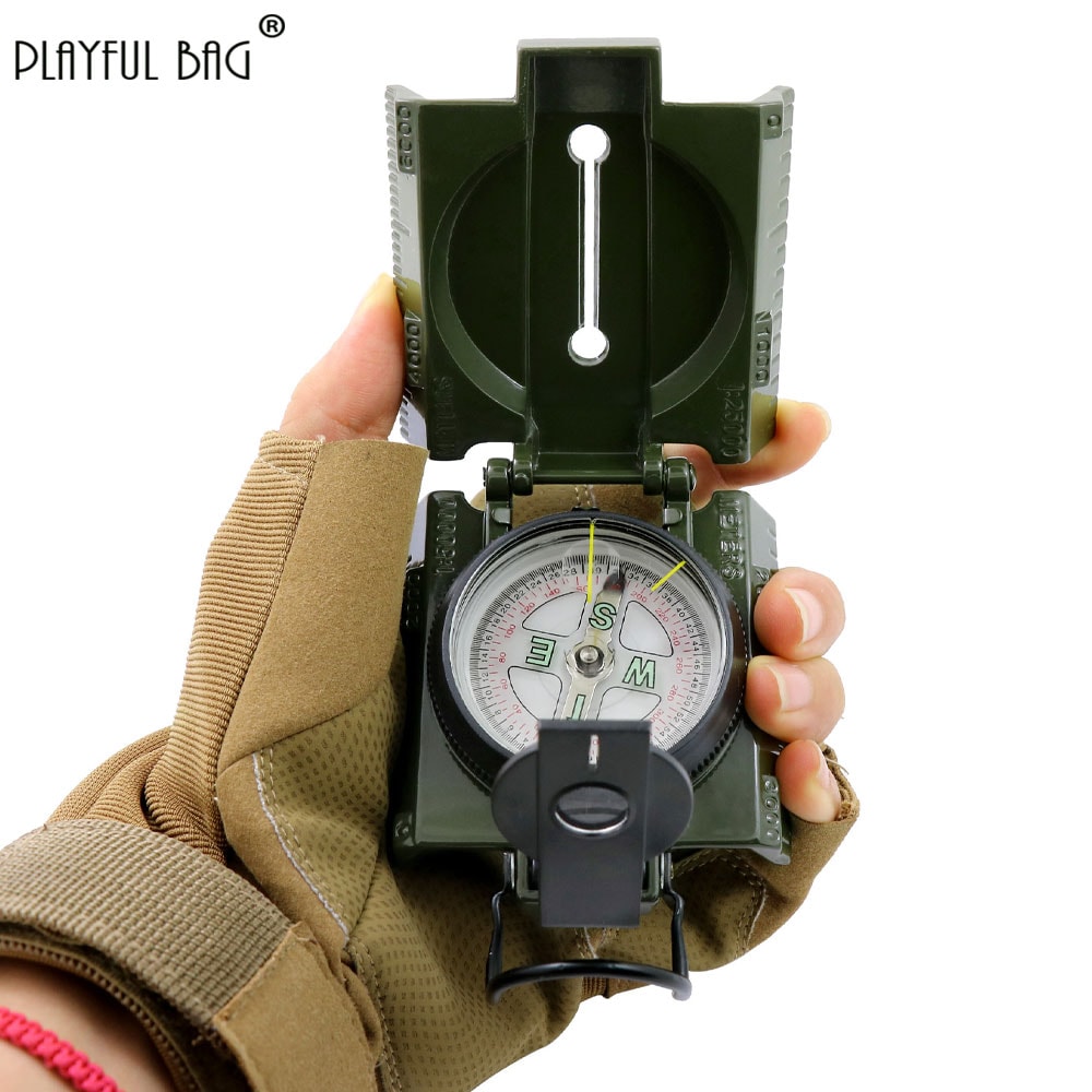 Military Lensatic Compass with LED Light and Dual Scale Map Navigation Tool