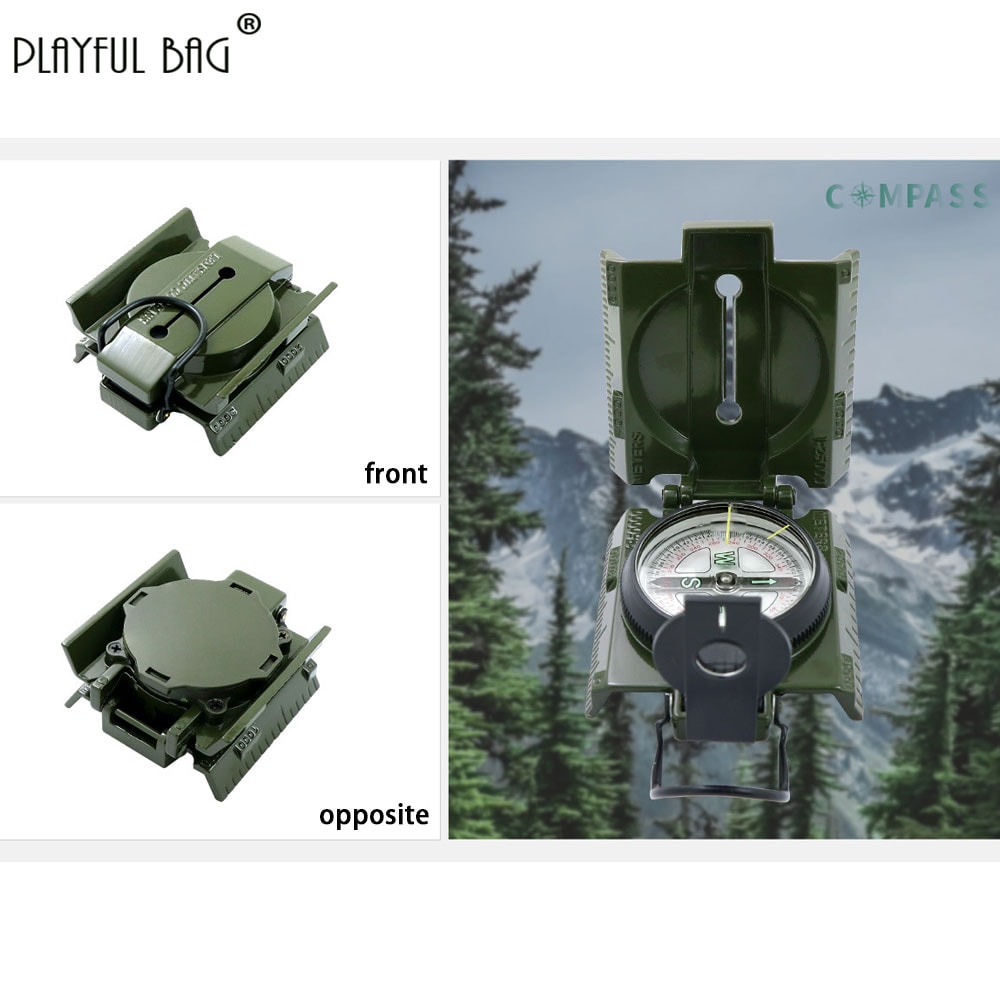 Military Lensatic Compass with LED Light and Dual Scale Map Navigation Tool