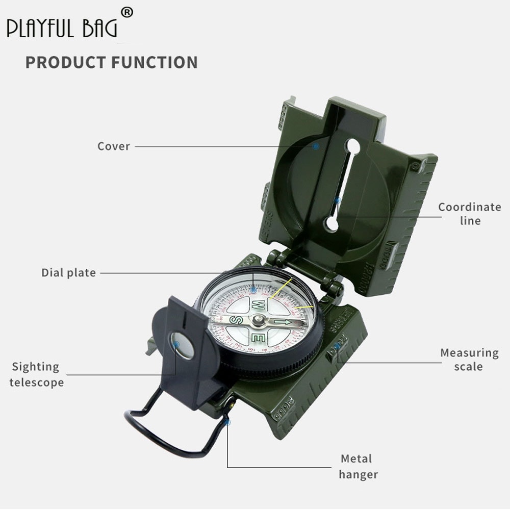 Military Lensatic Compass with LED Light and Dual Scale Map Navigation Tool