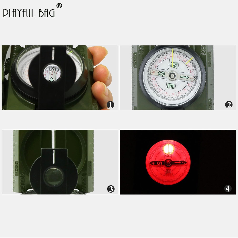 Military Lensatic Compass with LED Light and Dual Scale Map Navigation Tool