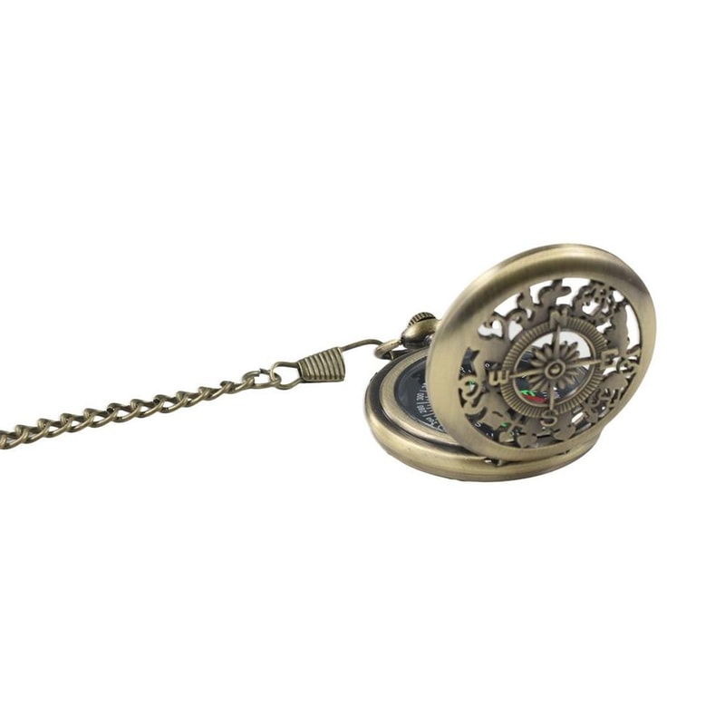 Vintage Pocket Compass with Chain for Hiking, Camping Navigation and Outdoor Survival