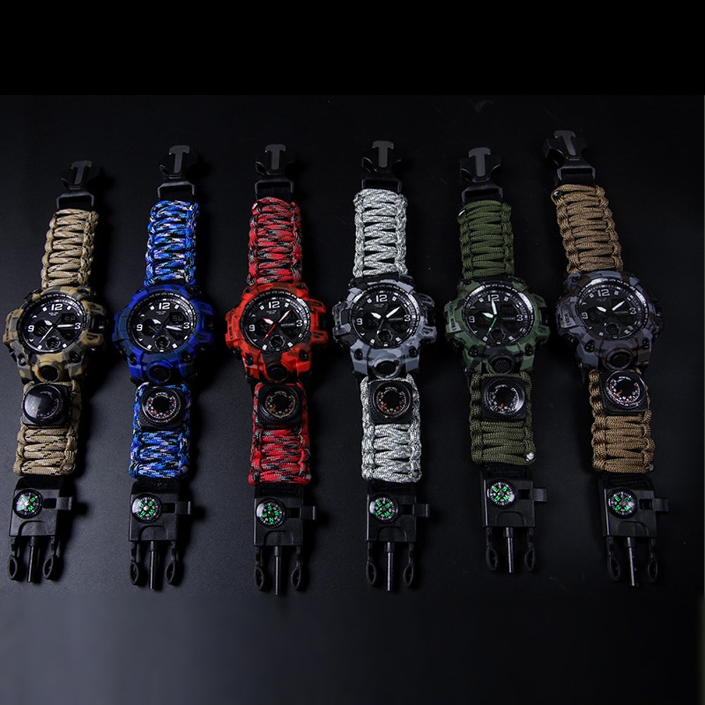 Survival Compass Watch with Flint Whistle and Rope Outdoor Multi Tool Watch
