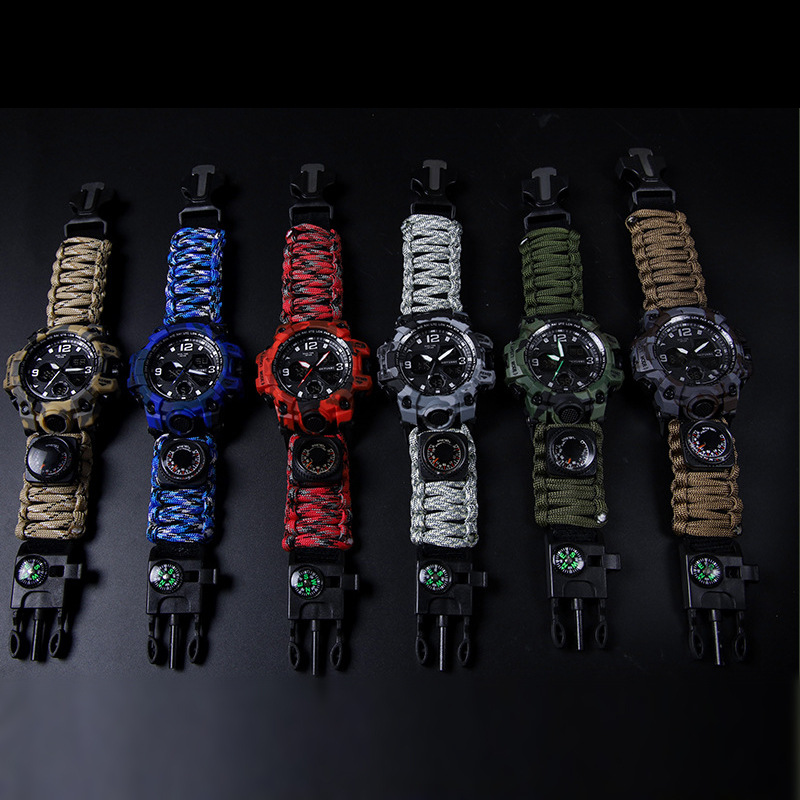 Survival Compass Watch with Flint Whistle and Rope Outdoor Multi Tool Watch