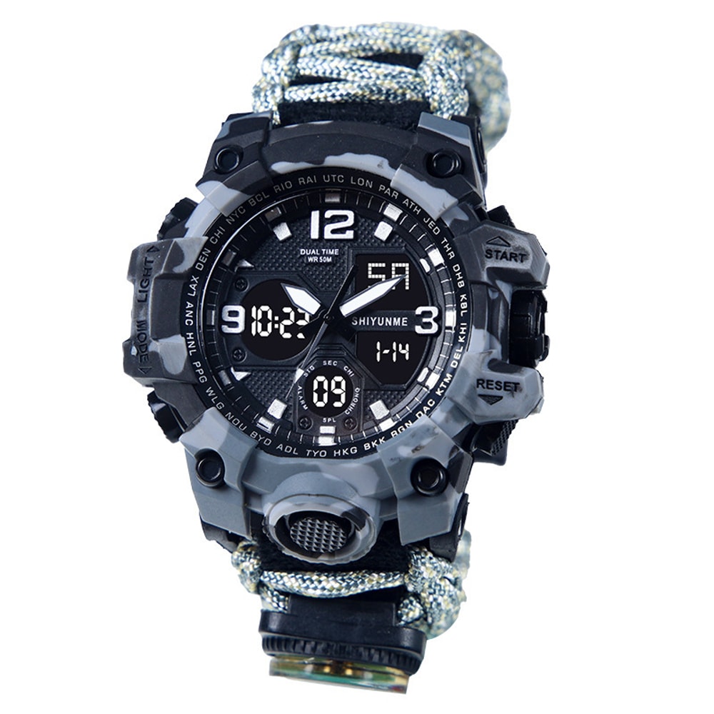 Survival Compass Watch with Flint Whistle and Rope Outdoor Multi Tool Watch