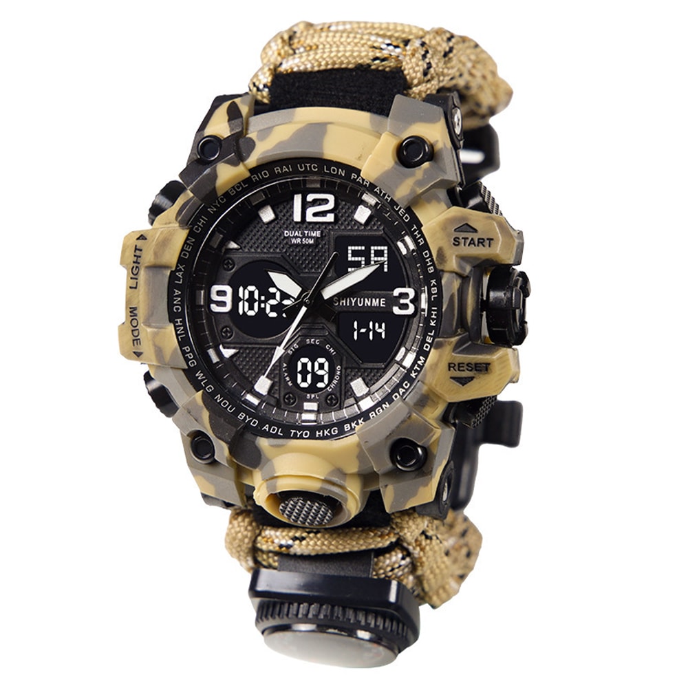 Survival Compass Watch with Flint Whistle and Rope Outdoor Multi Tool Watch