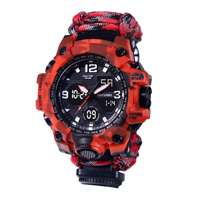 Survival Compass Watch with Flint Whistle and Rope Outdoor Multi Tool Watch