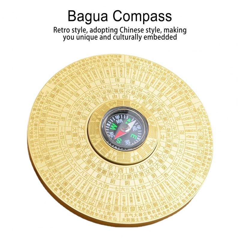 Vintage Brass Feng Shui Compass Rotatable Bagua Decor For Home And Outdoor Navigation 3