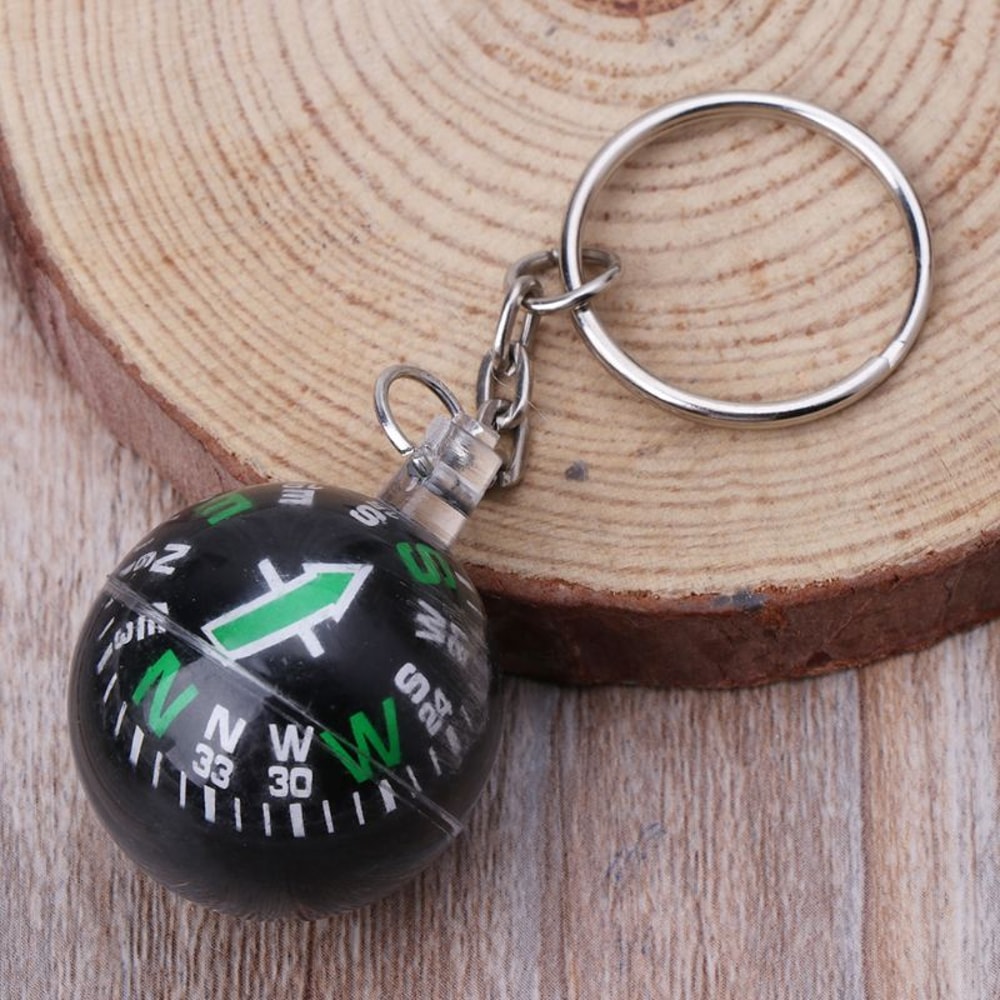 Mini Outdoor Compass Keychain with Liquid Filled Navigation Ball for Hiking and Survival