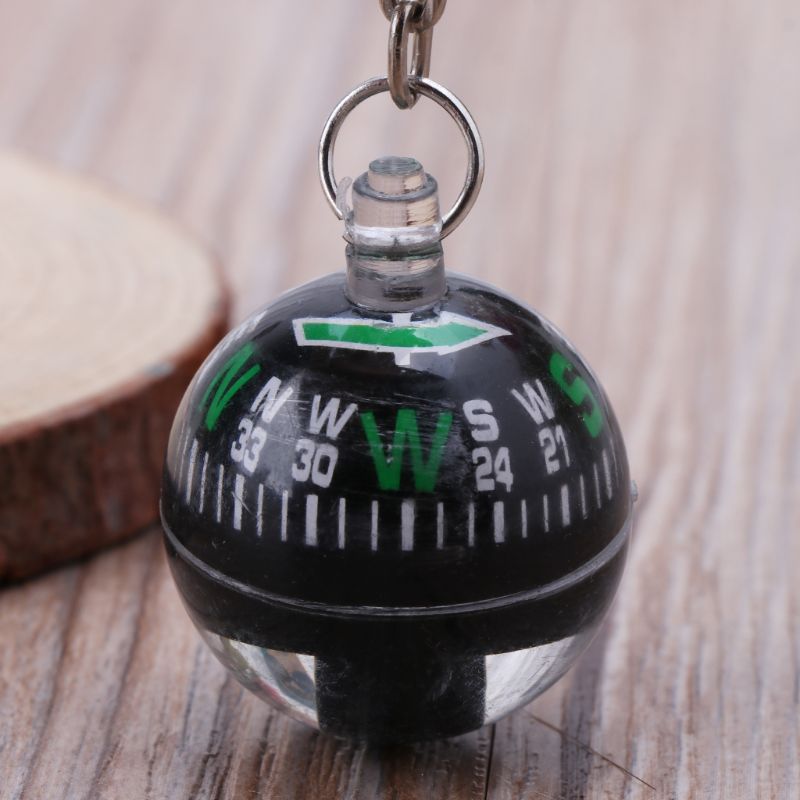 Mini Outdoor Compass Keychain with Liquid Filled Navigation Ball for Hiking and Survival