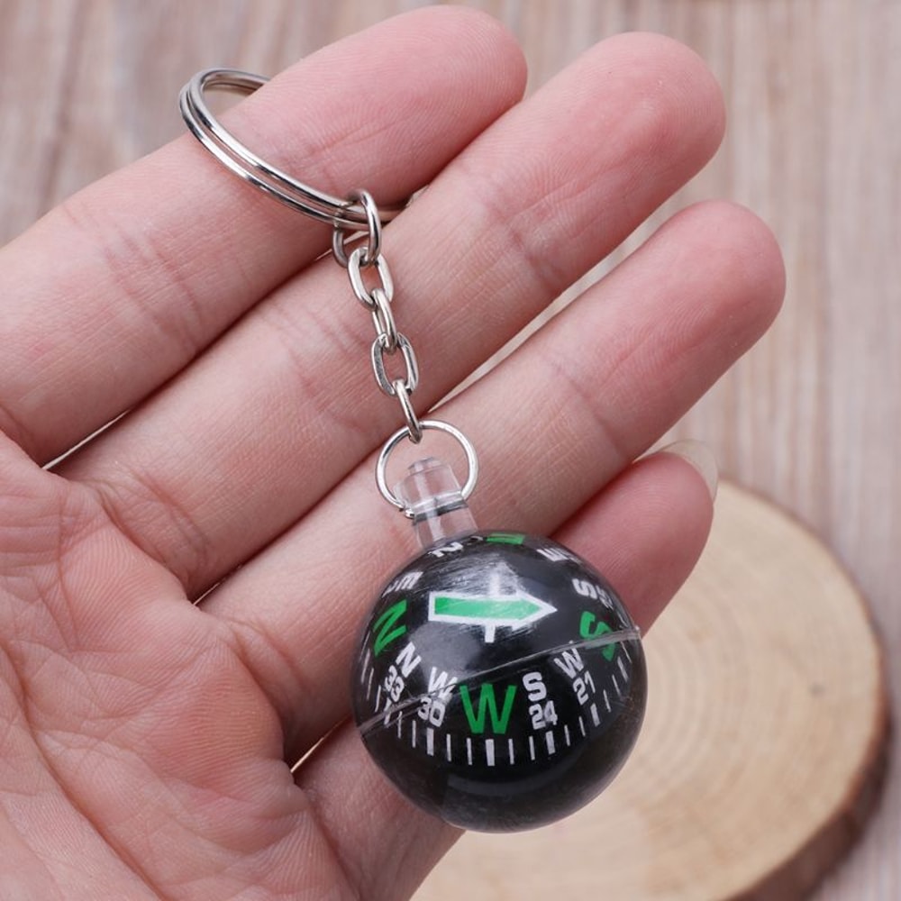 Mini Outdoor Compass Keychain with Liquid Filled Navigation Ball for Hiking and Survival