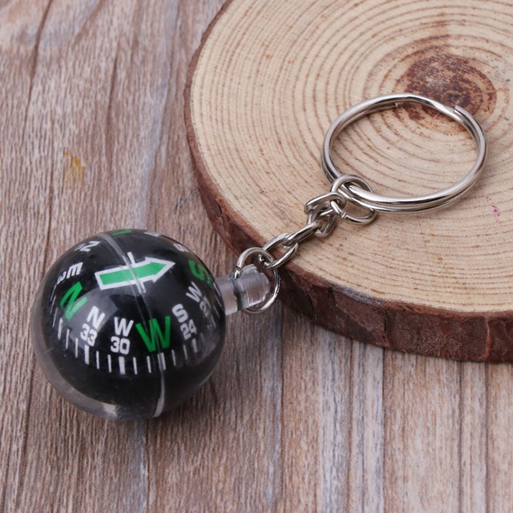 Mini Outdoor Compass Keychain with Liquid Filled Navigation Ball for Hiking and Survival