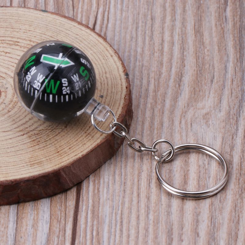 Mini Outdoor Compass Keychain with Liquid Filled Navigation Ball for Hiking and Survival