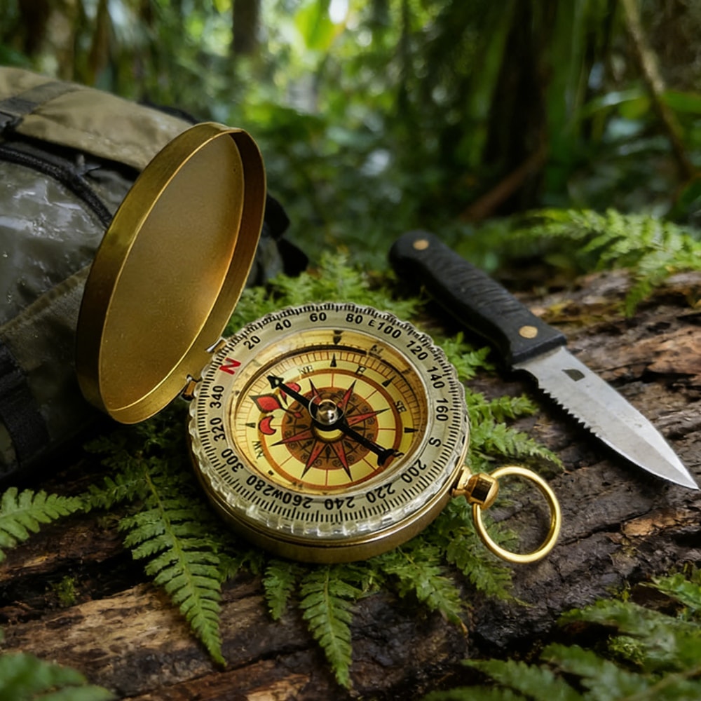 Classic Brass Pocket Compass with Noctilucent Display Waterproof Outdoor Navigation Tool