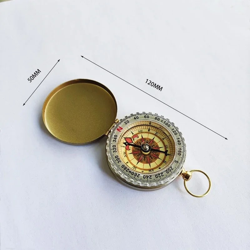 Classic Brass Pocket Compass with Noctilucent Display Waterproof Outdoor Navigation Tool