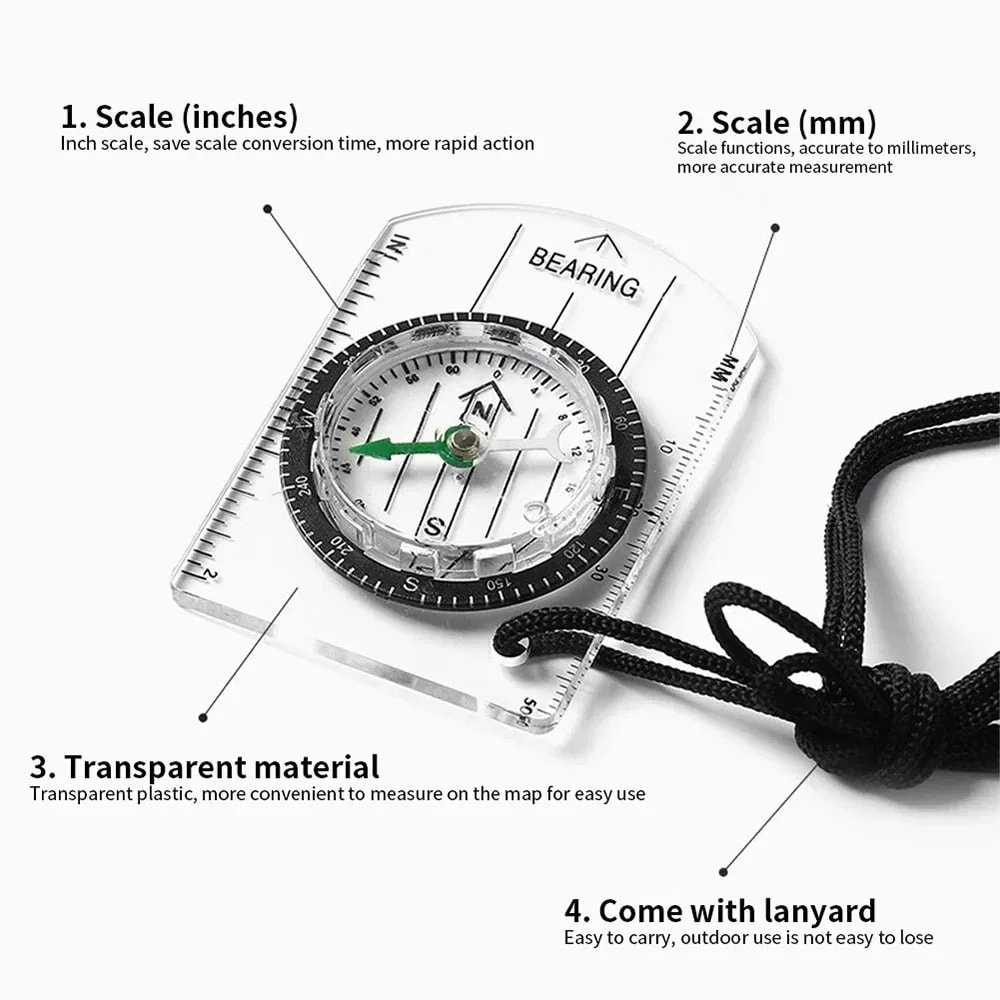 Professional Survival Compass Baseplate Precision Outdoor Navigation Tool for Hiking, Camping & Travel