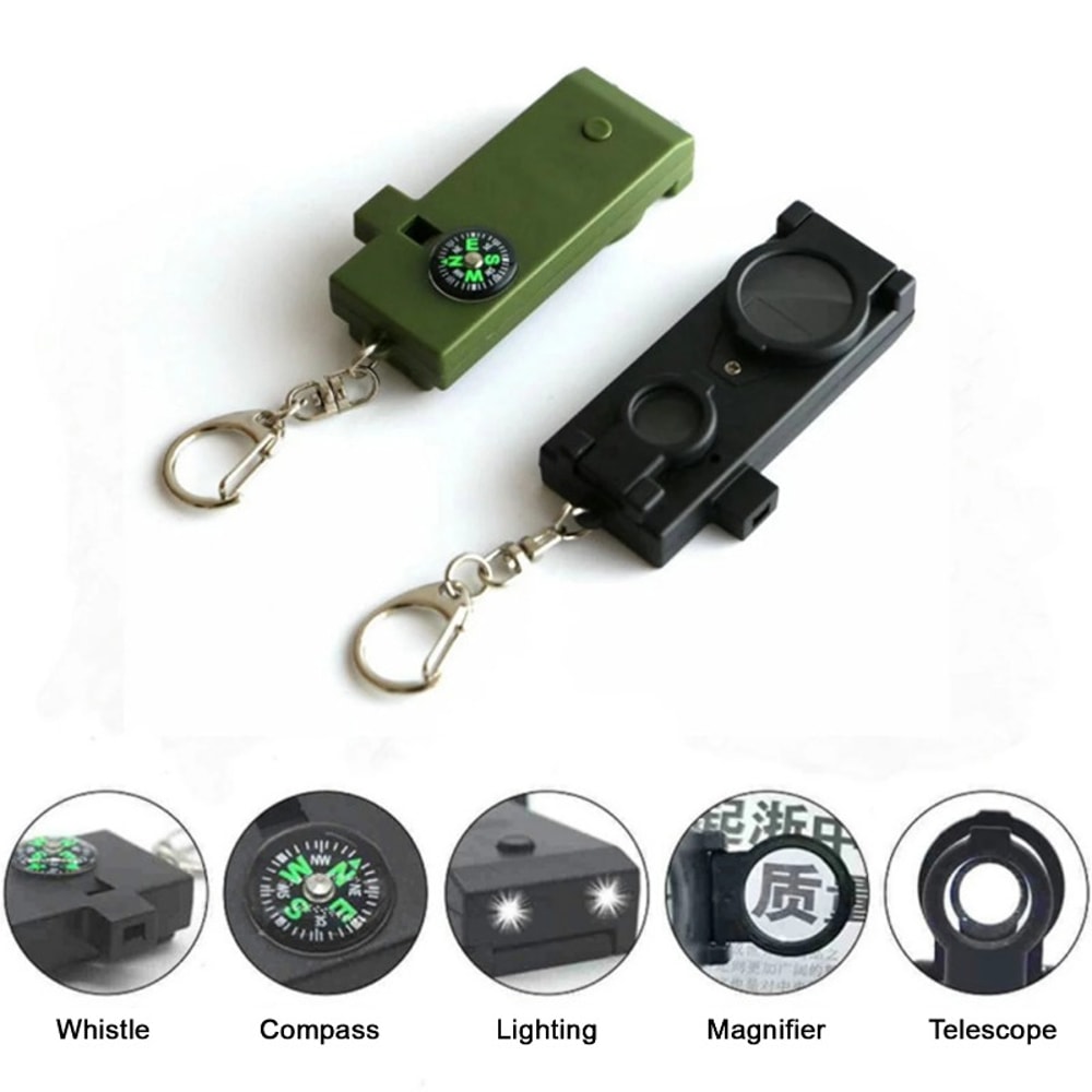 Outdoor Survival Whistle With Compass Light Emergency Multi Tool Keychain 1