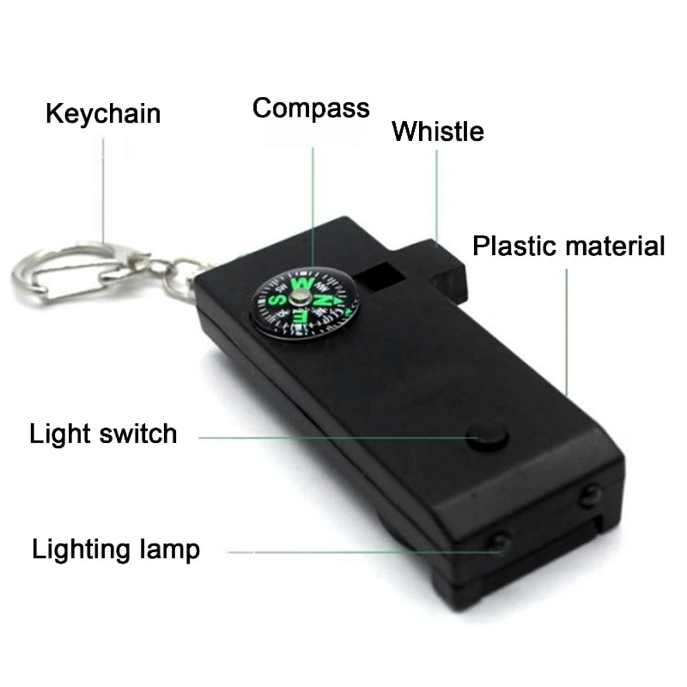 Outdoor Survival Whistle With Compass Light Emergency Multi Tool Keychain 5